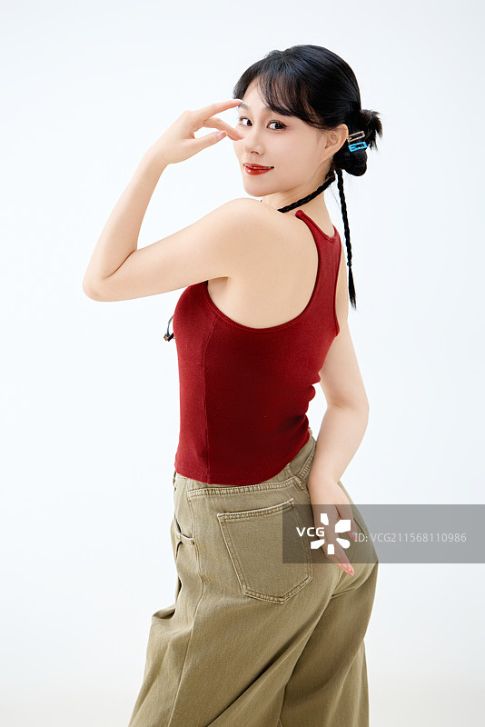 影棚拍攝穿著青春靚麗的亞洲女性夏季形象圖片素材