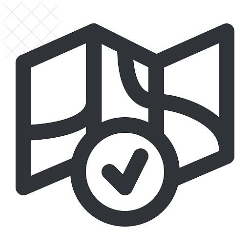 Check, map, navigation, verified icon.