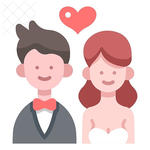 Bride, celebration, groom, happy, love icon.