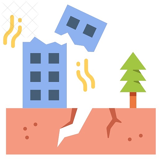 Building, damage, destruction, disaster, earthquake icon.