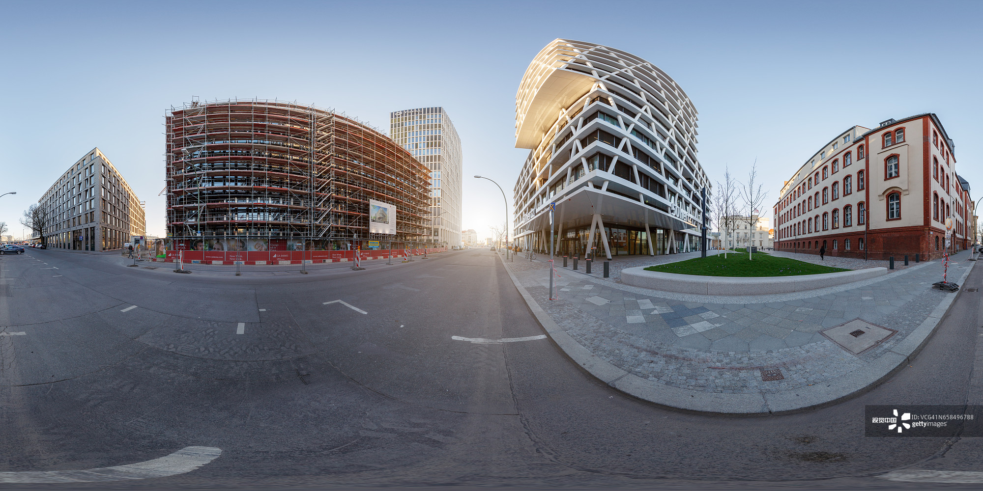 欧洲广场现代建筑360度全景图片素材