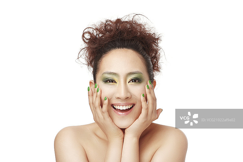 东方美女妆容特写图片素材