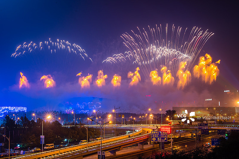 2014APEC烟火表演城市夜景图片素材