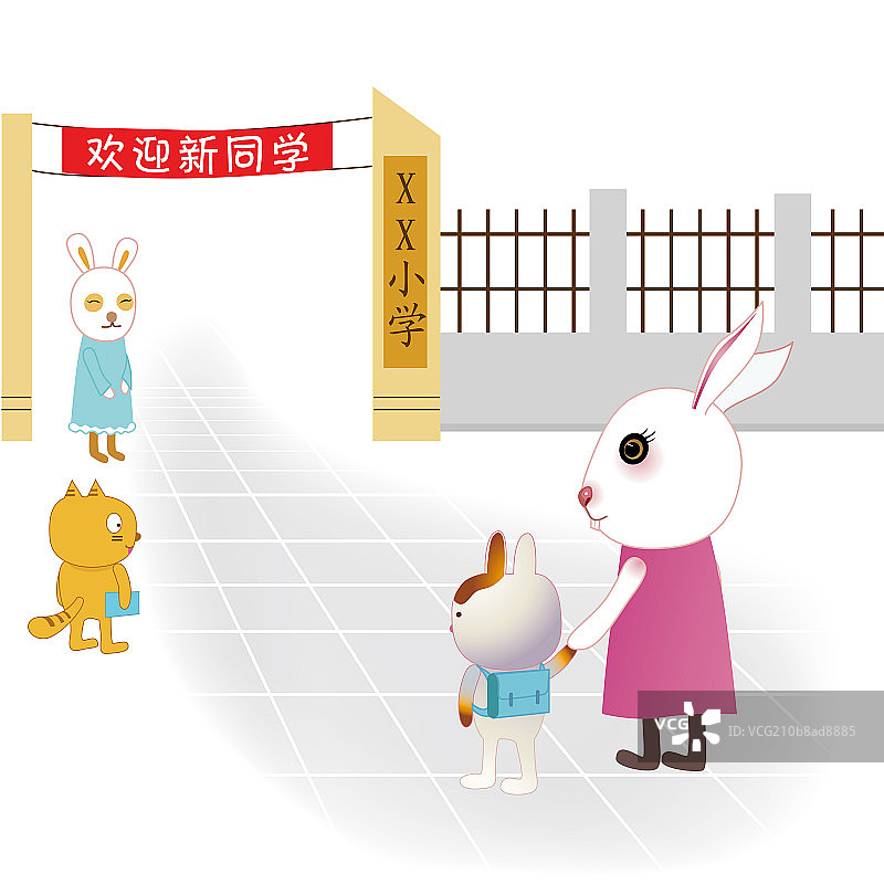 母亲送儿子上学图片素材