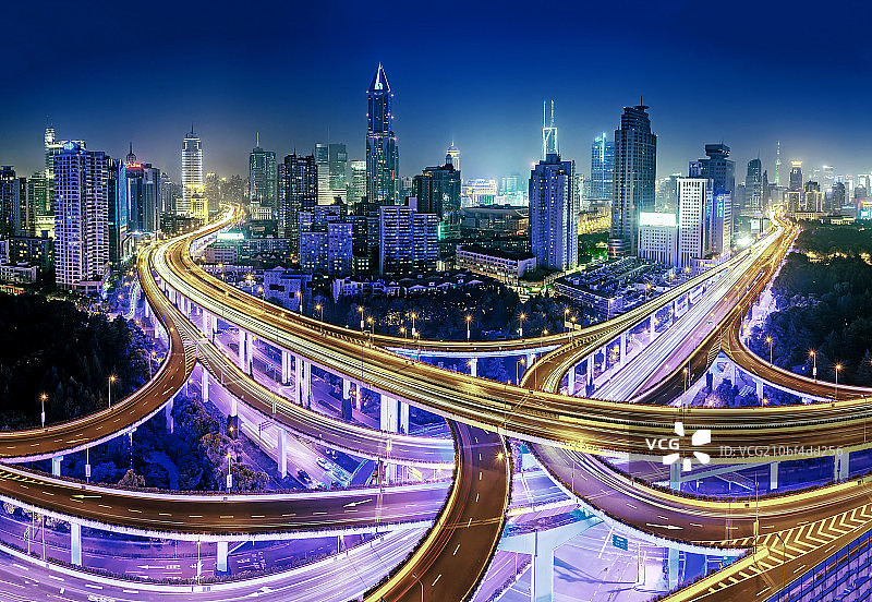 上海延安路高架夜景图片素材