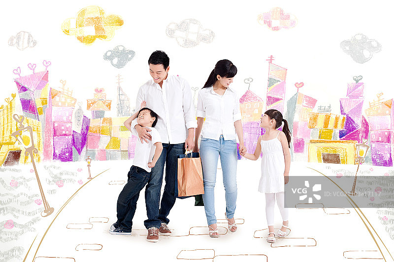 快乐一家人逛街图片素材