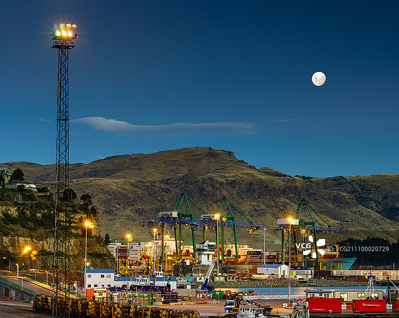 新西兰南岛利特尔顿港口夜色图片素材