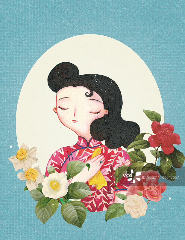 十二月旗袍美人绘图片素材