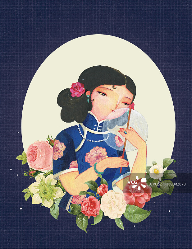 十二月旗袍美人绘图片素材