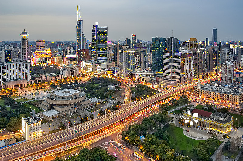 上海城市风光夜景高视角图片素材