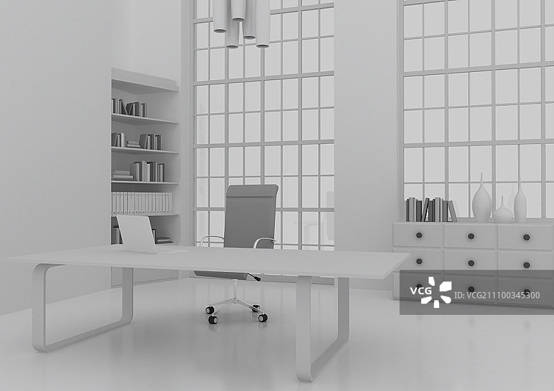 带有桌面和窗户的现代办公室图片素材