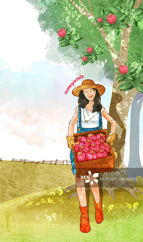 手捧石榴盒的农妇图片素材