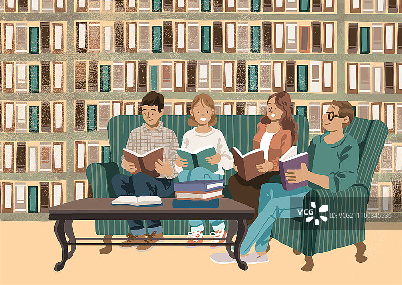 一群人在图书馆看书图片素材