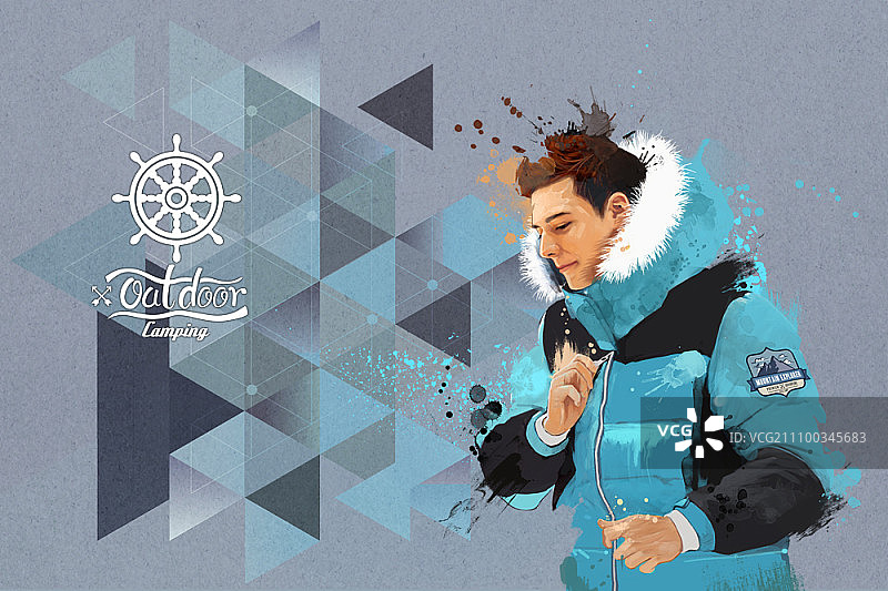 拉上冬季外套拉链的白人男子图片素材