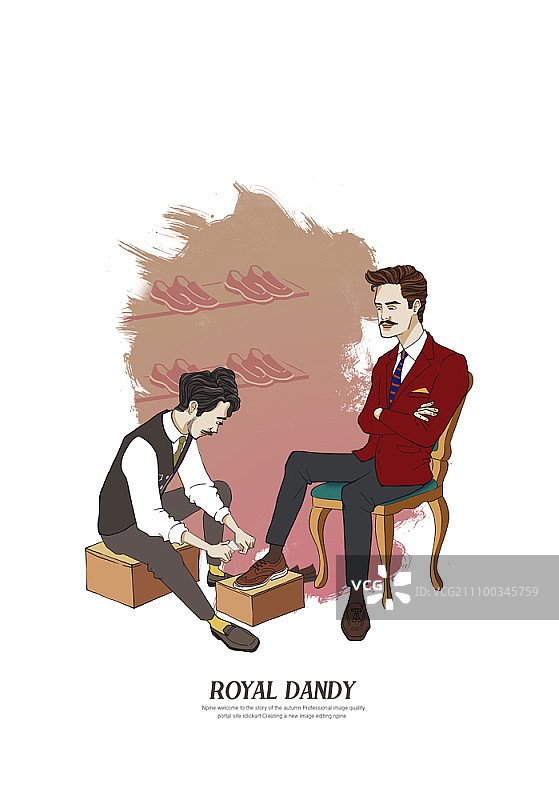 身穿西装的男人在擦鞋图片素材