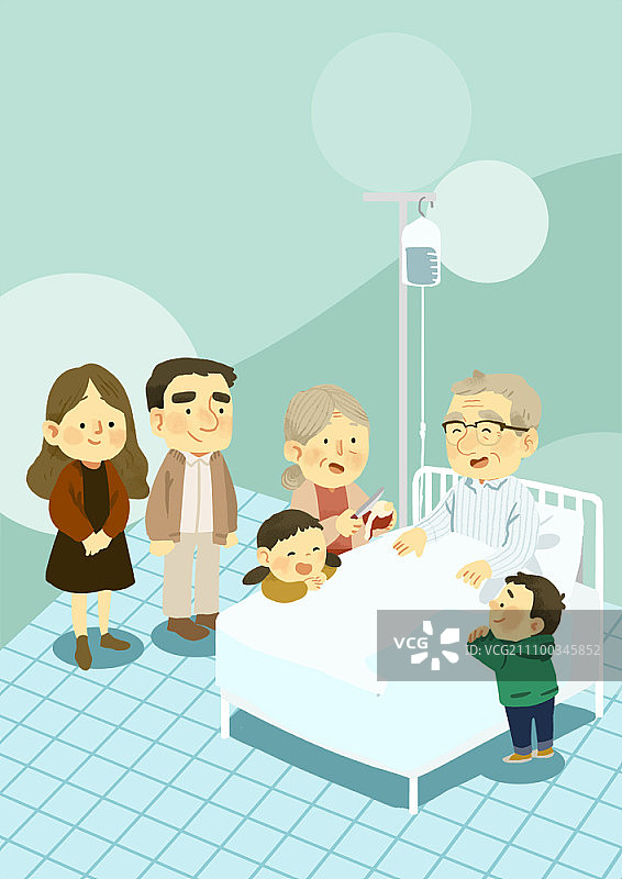 医院里爷爷周围的家人图片素材