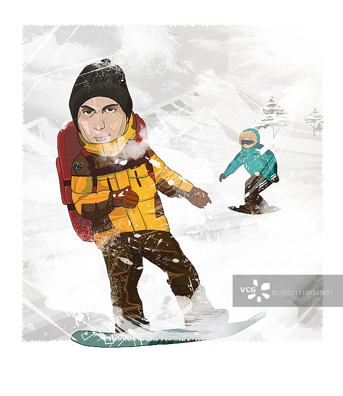 在雪山上滑雪的男人图片素材