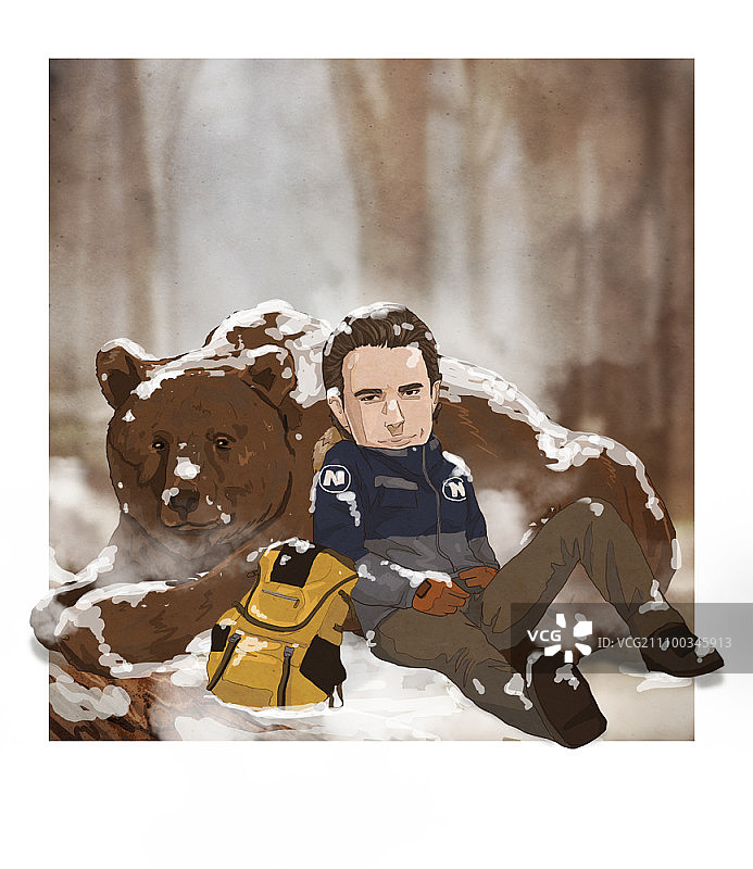 与棕熊在一起的男人图片素材