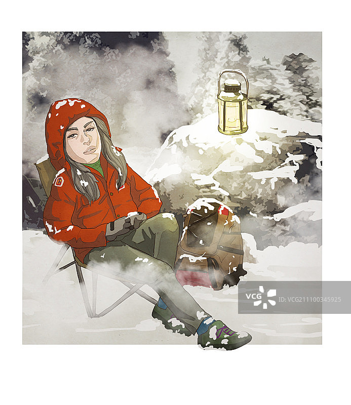 冬季露营中的女子图片素材