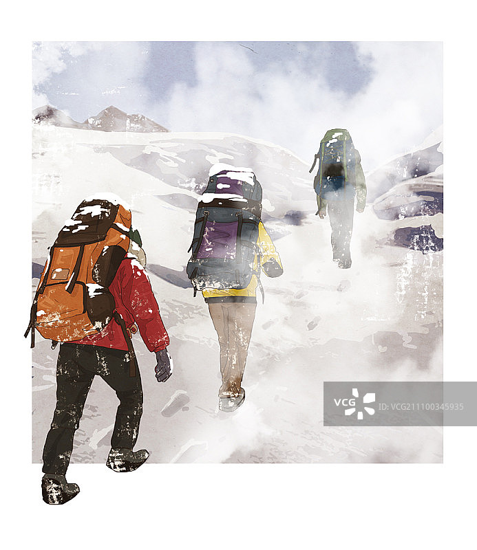 登山者攀登雪山图片素材