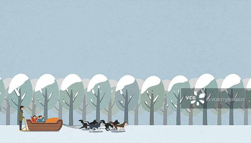 雪地家庭狗拉雪橇图片素材
