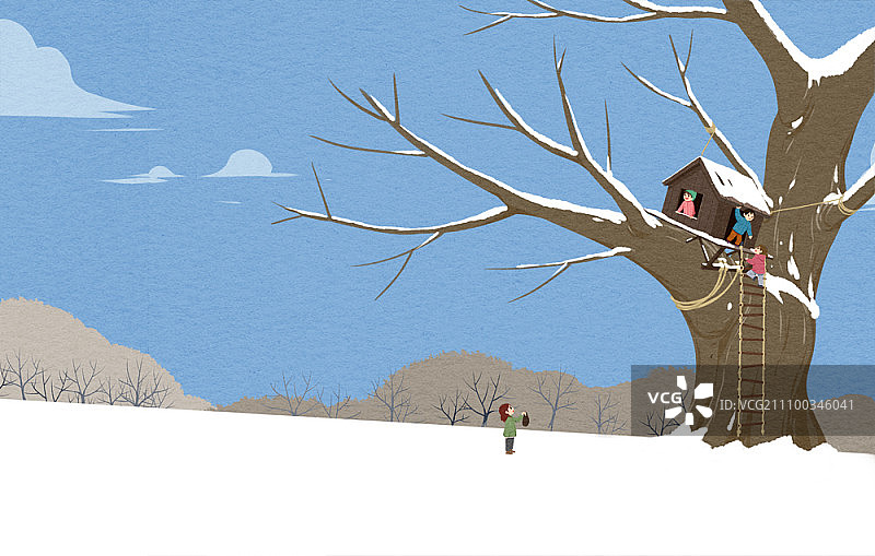 树屋里的孩子们图片素材