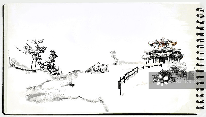 山上的宝塔素描图片素材