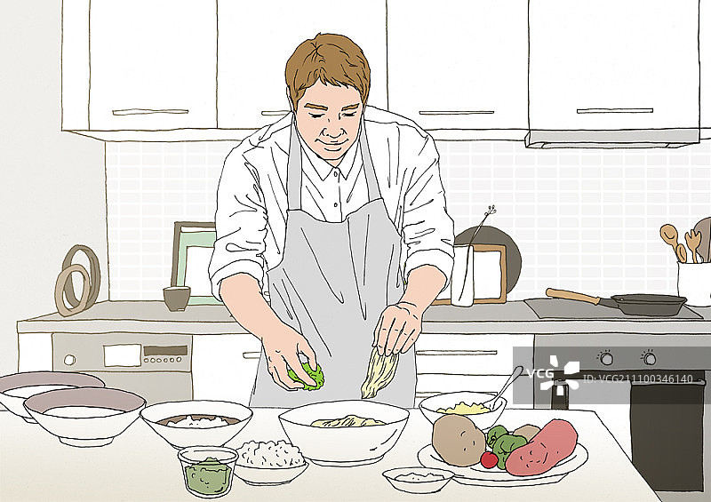 男人在厨房做饭图片素材