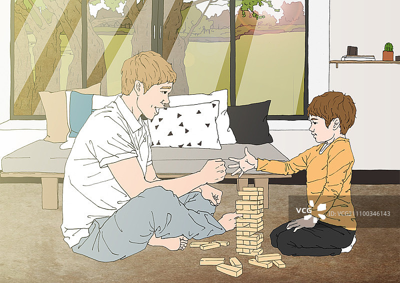 父子玩层层叠图片素材