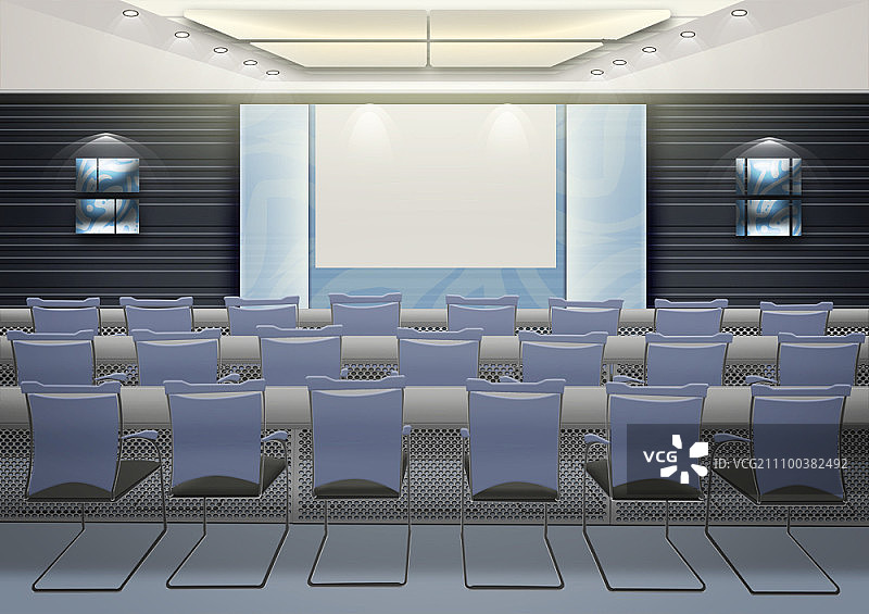 墙上的大屏幕、桌椅图片素材