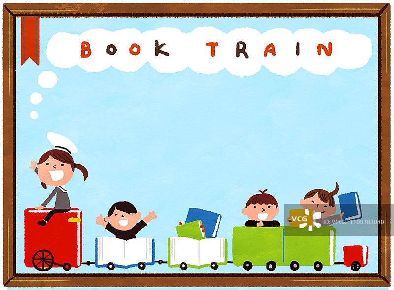 在书本列车上的快乐儿童图片素材