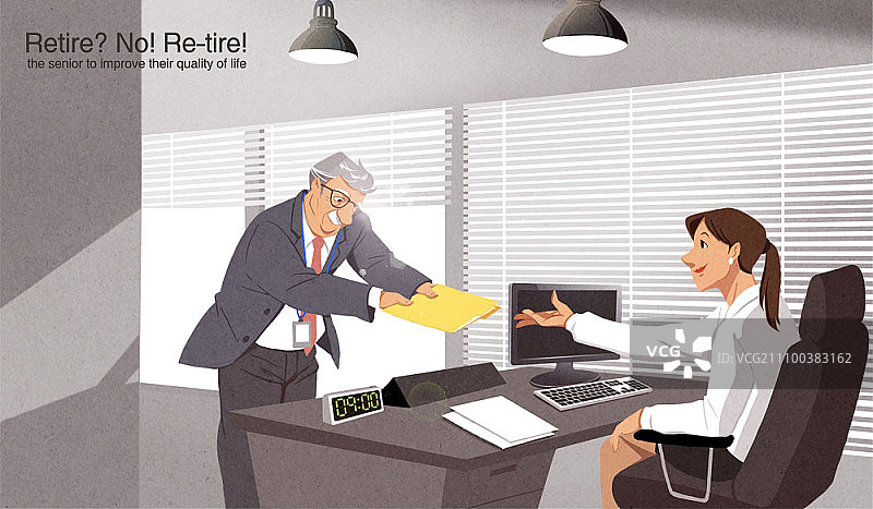 老人将文件交给年轻老板图片素材