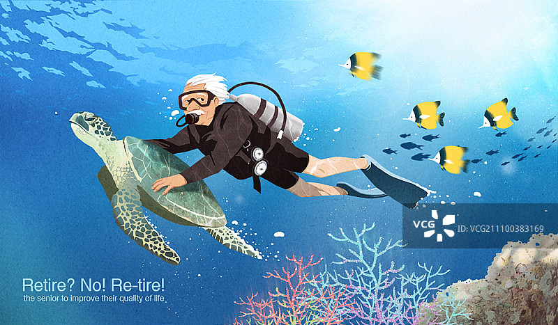 老人水肺潜水图片素材