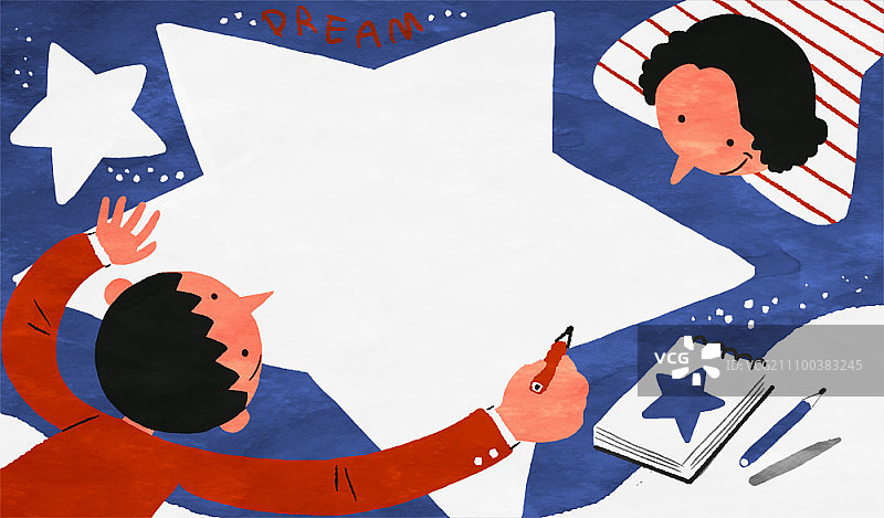 母子一起画星星图片素材