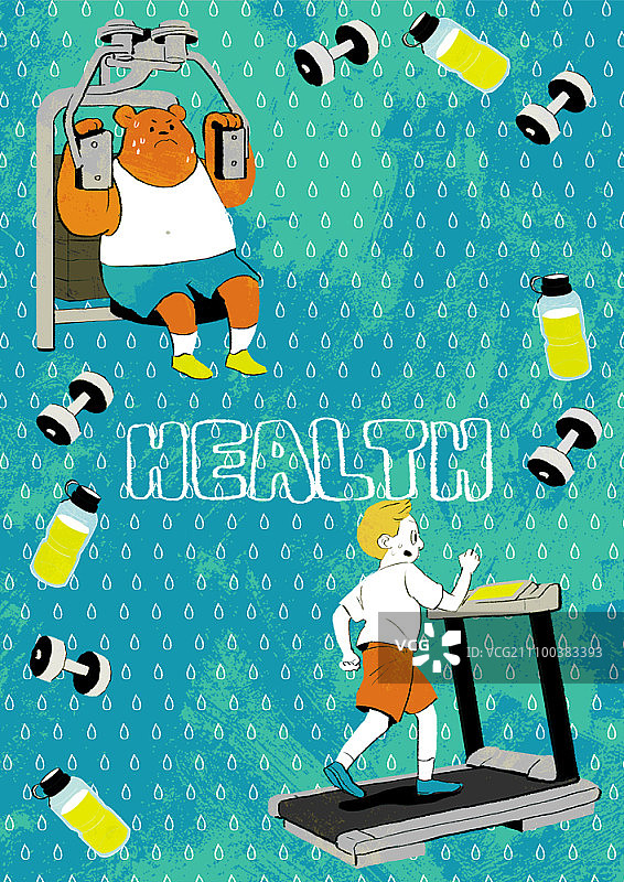 在健身俱乐部锻炼的儿童和熊图片素材