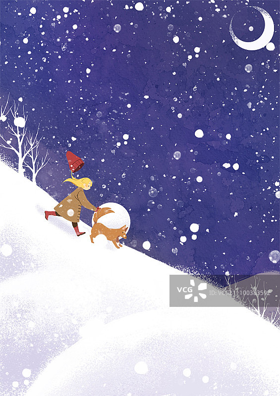 滚雪球的女孩图片素材