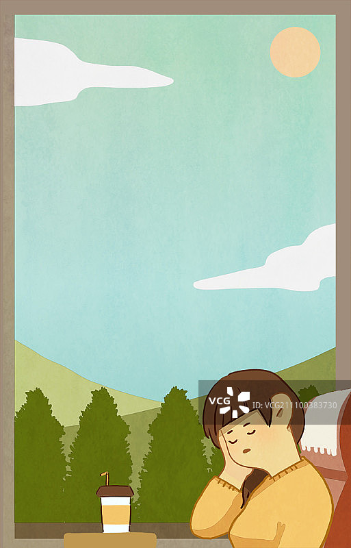 女孩在火车上靠窗座位睡着了图片素材