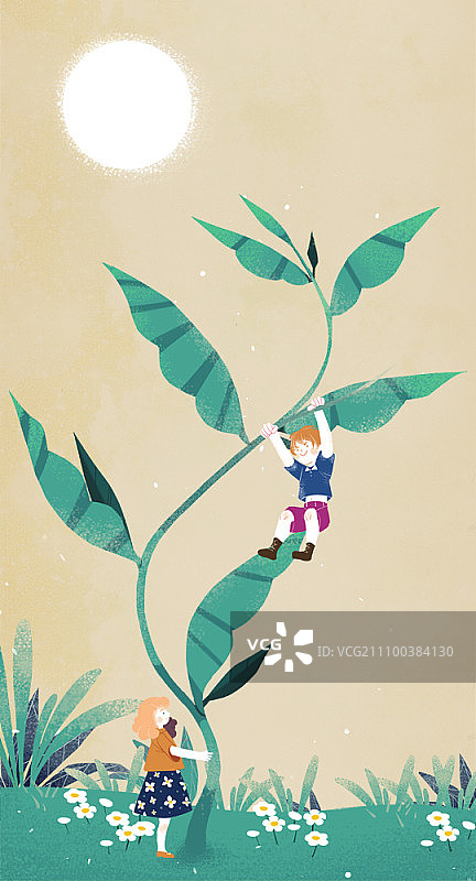 孩子们在地里玩巨大的花苞图片素材