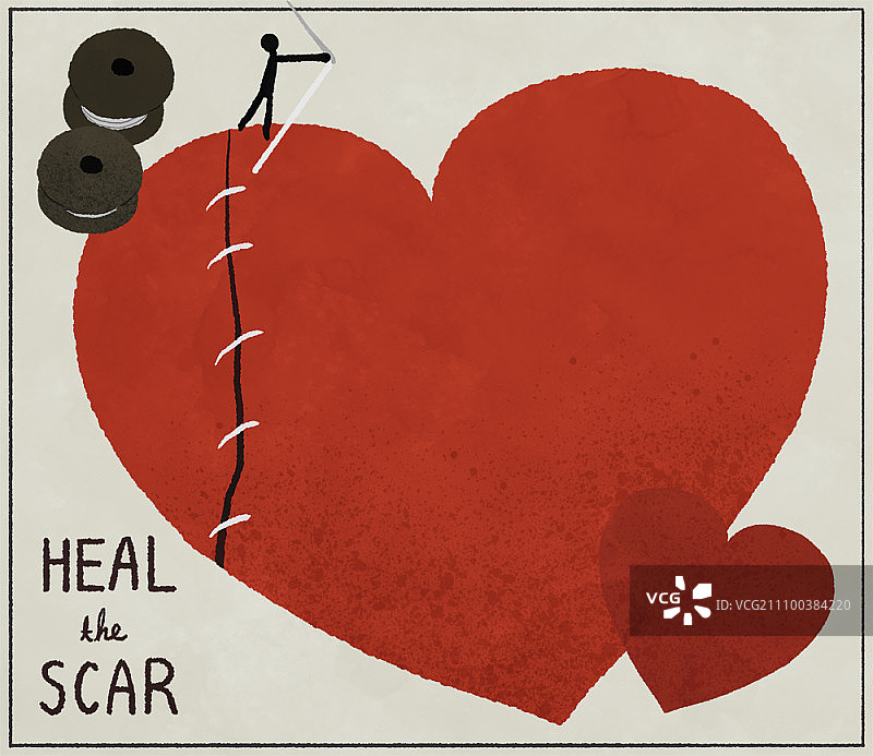 男人缝补破碎的心图片素材