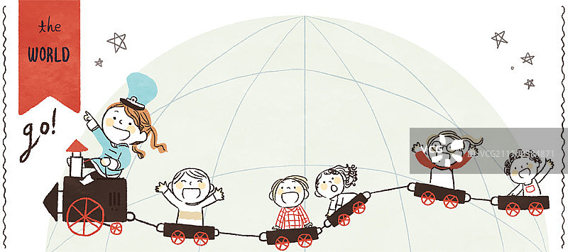乘坐火车环游世界的孩子们图片素材