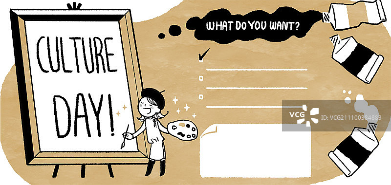 女画家拿着毛笔站在画架前图片素材