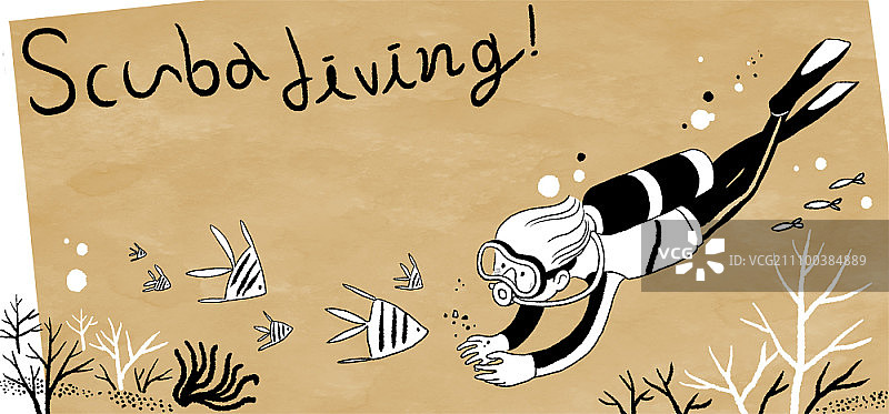 女孩享受海底水肺潜水图片素材