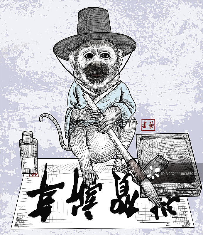 猴子练习书法图片素材