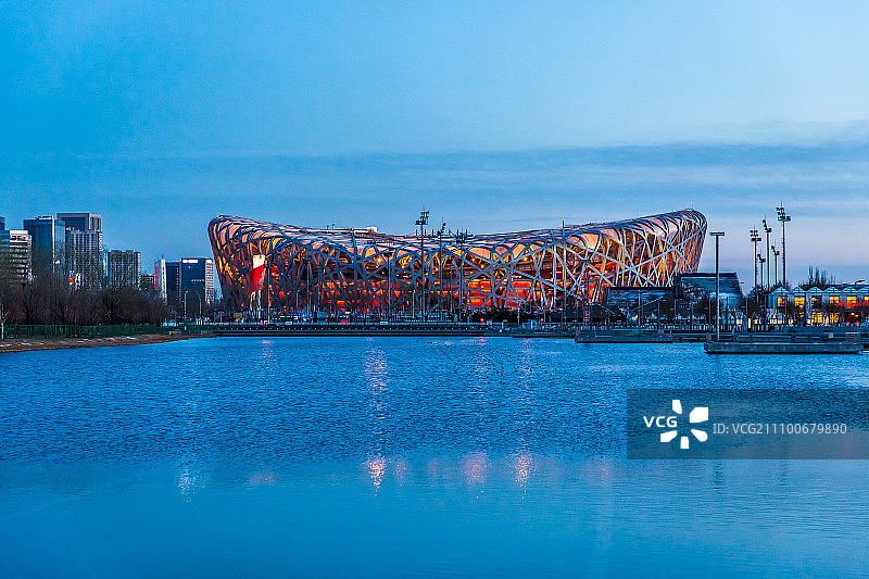 北京国家体育场夜景图片素材