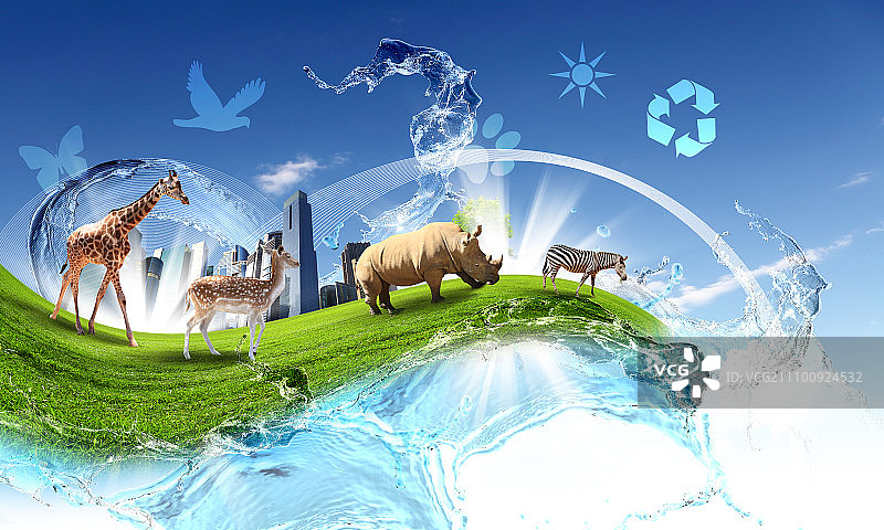 自然生态与动物保护概念拼贴图片素材