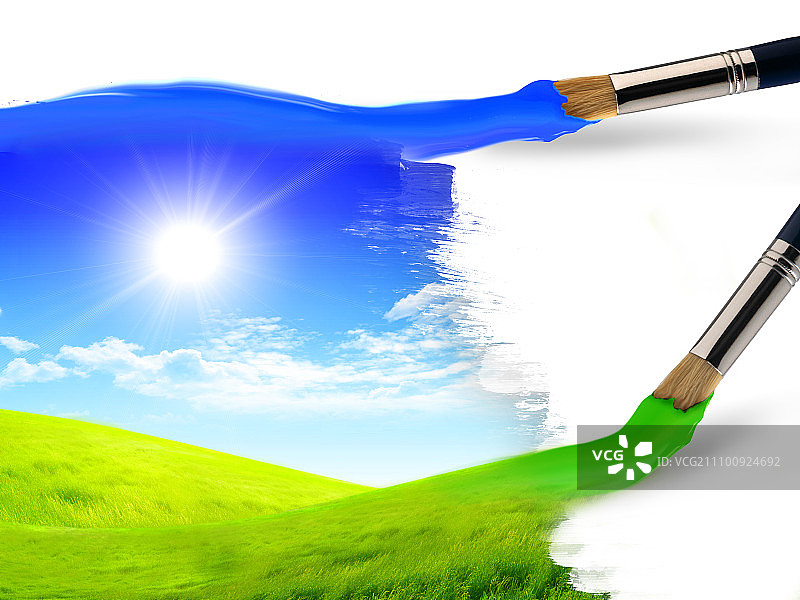 用画笔描绘夏日自然风光图片素材