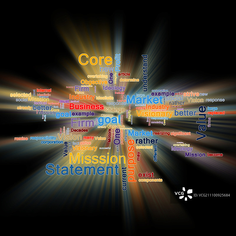 黑色背景上的商业词汇爆炸彩色图图片素材