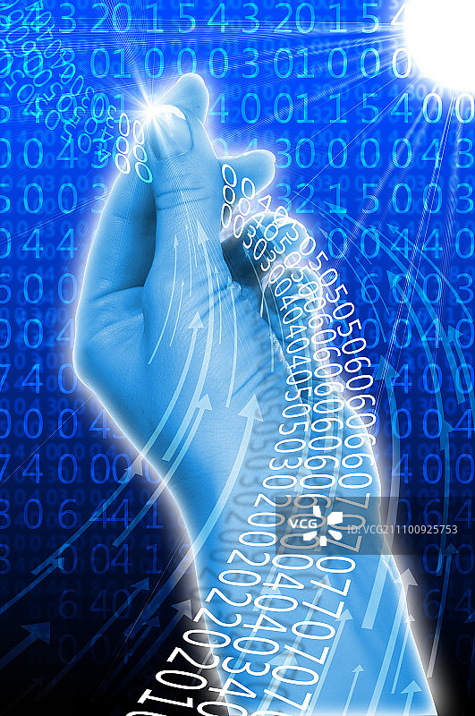 手、线条和地球，高科技的象征图片素材