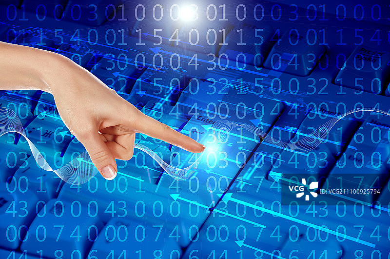 手、线条和地球，高科技的象征图片素材