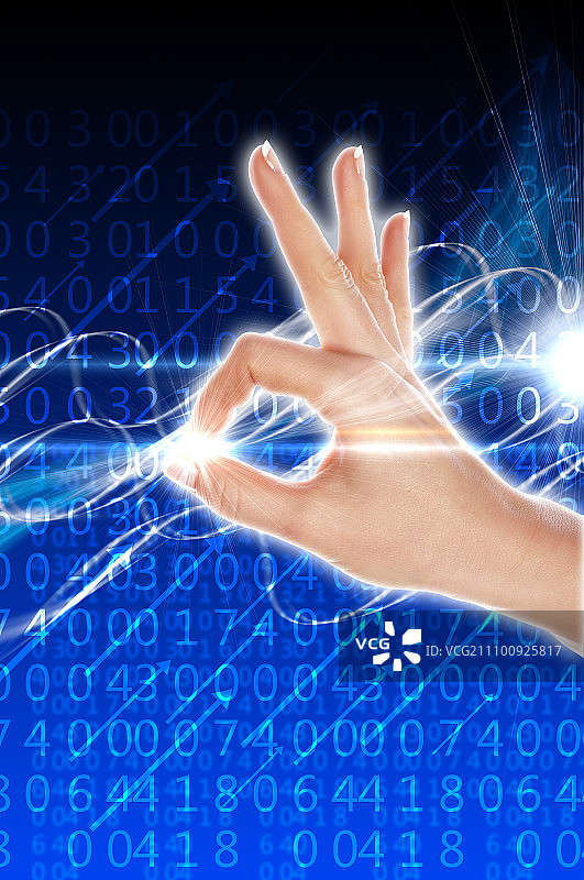 手、线条和地球，高科技的象征图片素材